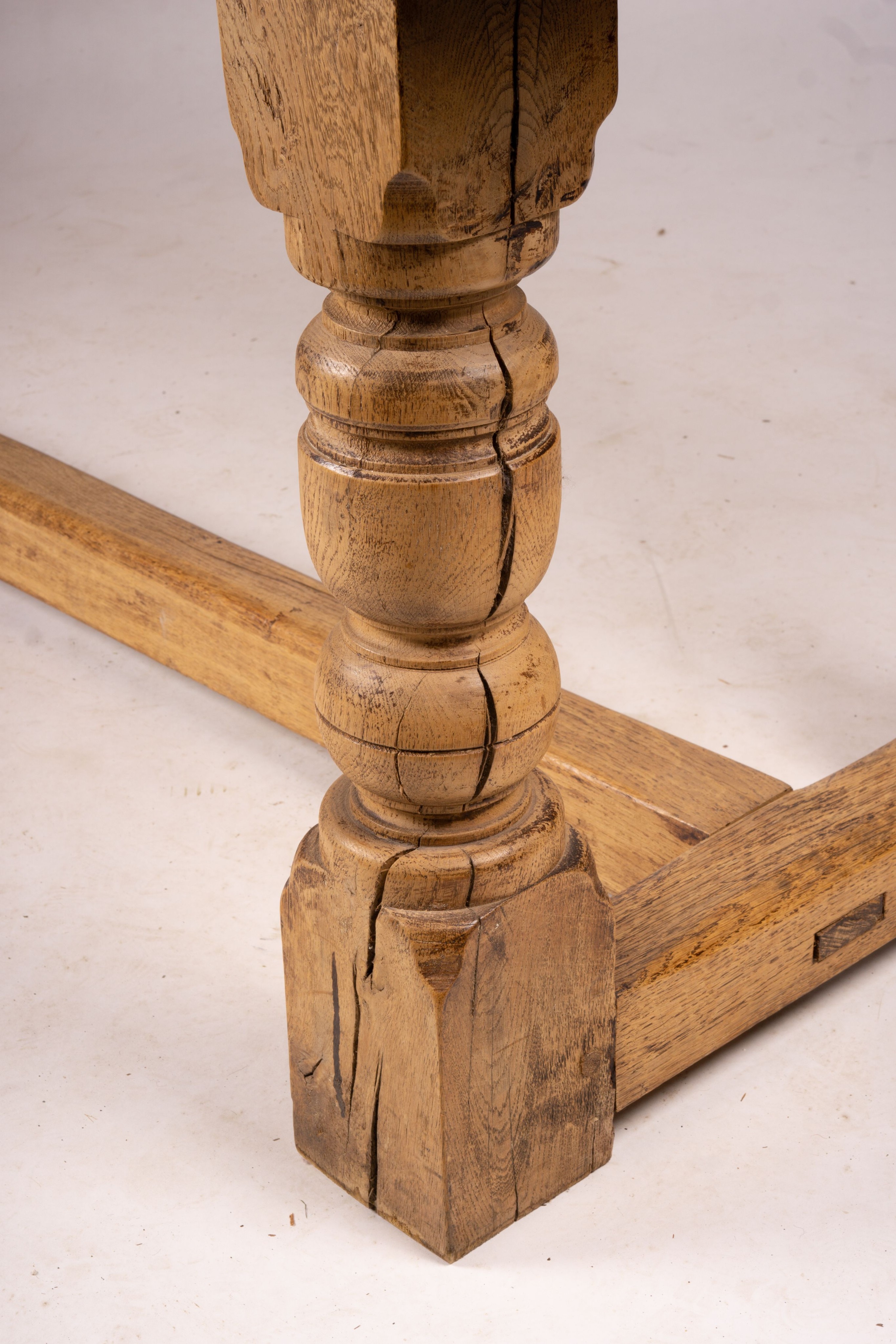 An 18th century style rectangular oak refectory dining table, length 238cm, depth 73cm, height 75cm